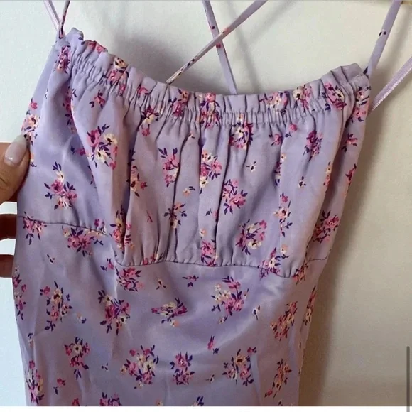 Zara Floral Lavender Satin Maxi Dress - Picture 5 of 7